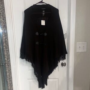 LA Express dark brown Fringe Poncho